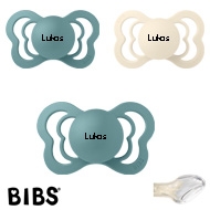 BIBS Couture mit Namen, 2 Island Sea, 1 Ivory, Gr. 2, Anatomisch, Silikone, 3'er Pack